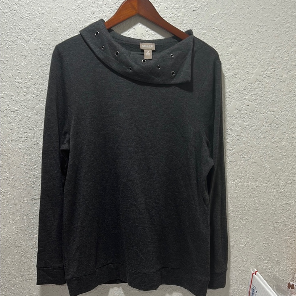 Chico's Black Long Sleeve Top with Studded Collar size 2 GUC - Picture 2 of 10
